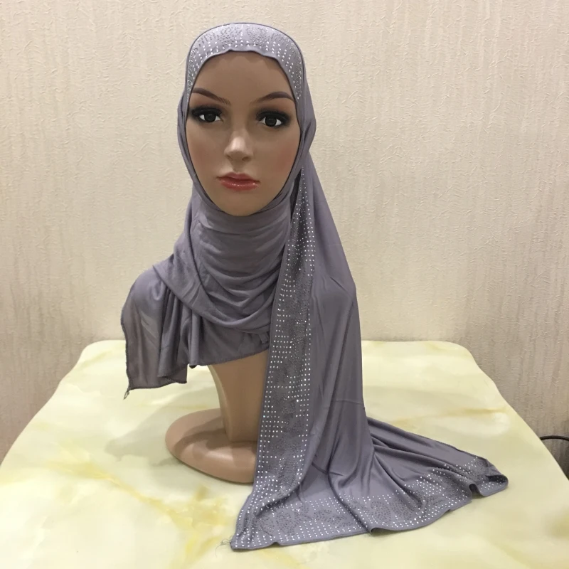 12 Цветов одна петля Щепка Стразы полиэстер Hijab шарф Мусульманский Исламский головной Обёрточная Бумага Обложка Одноцветный шарф