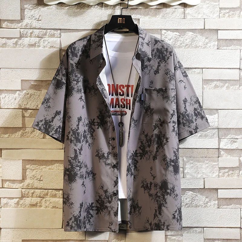 

Мужская одежда 2021 летняя новая модная Свободная Повседневная рубашка с пятиконечными рукавами Мужская рубашка с короткими рукавами для от...