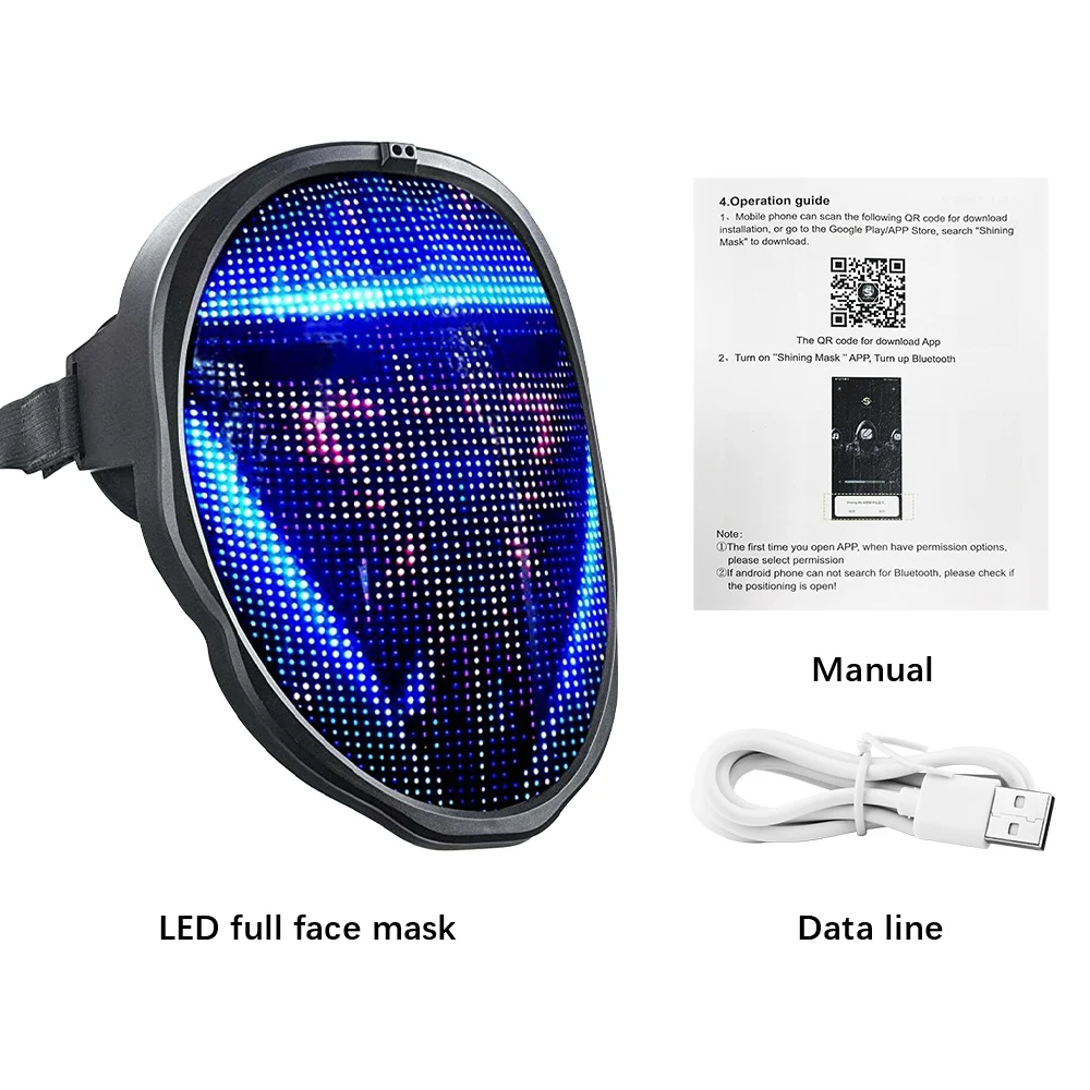 Bluetooth Led Lights Up Party Mask DIY Picture Editing Programmable Mask LED Luminous Mask App Control For Halloween Masquerade