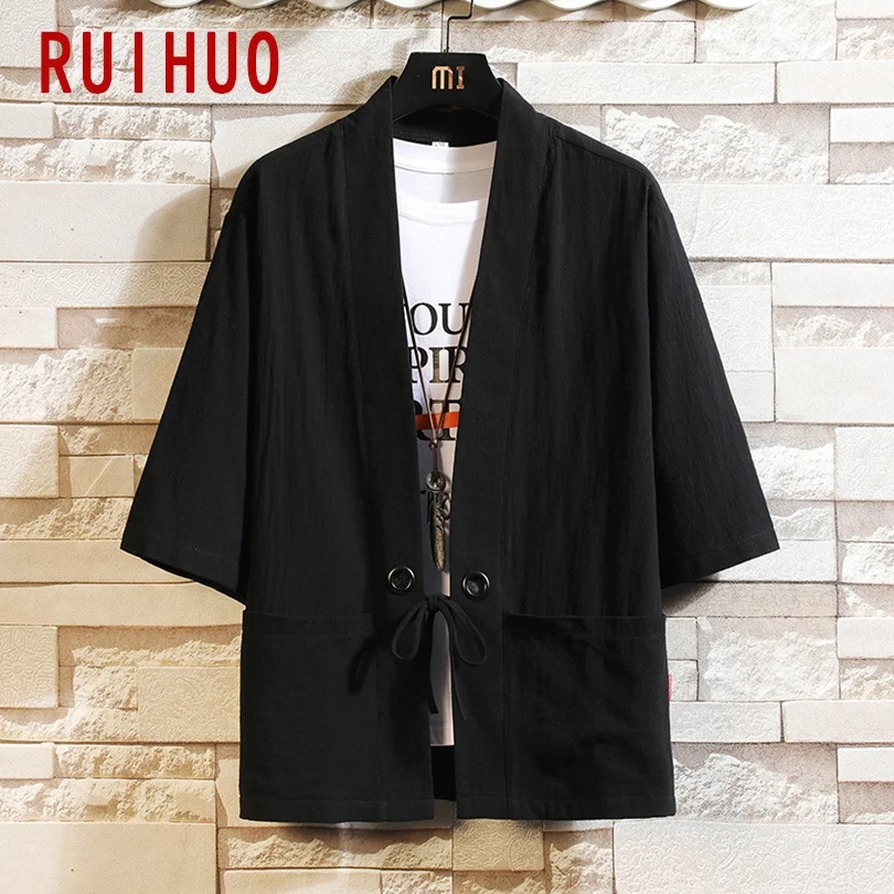 

RUIHUO Cartoon Kimono Men Clothing Kimono Cardigan Tops Harajuku Shirt Men Summer Japanese Streetwear M-5XL 2021 New Arrivals