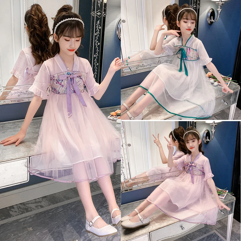

Girls' dresses, summer dresses, girls, big kids, children's summer princess wind, mesh skirt