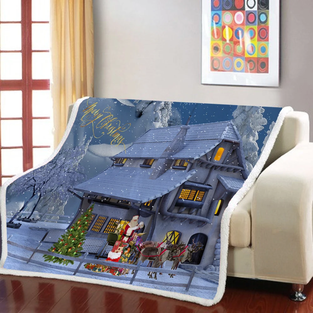 

Merry Christmas Throw Blanket 3D Print Snowflake Sherpa Blanket Home Textile For Kids Adult Weighted Blanket Horse Decor Blanket