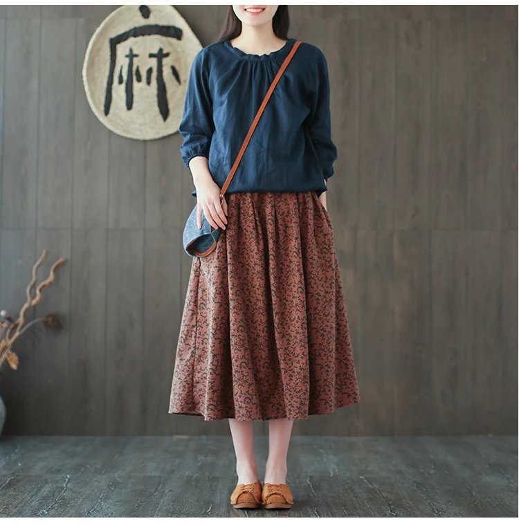 Женская винтажная юбка с цветочным принтом хлопковая трапециевидной формы