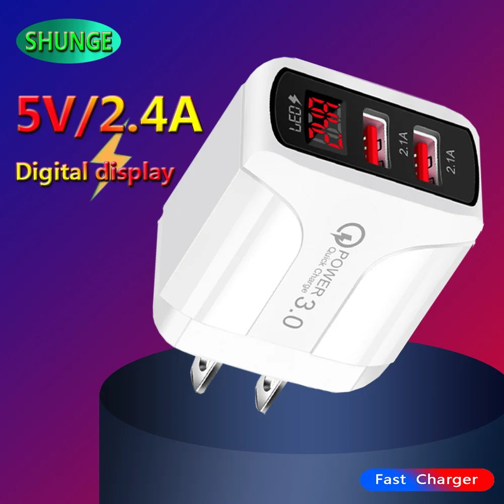 

Digital Display Fast Charge 2USB Mobile Phone Charger Multi Portable Travel Portatil Wall Chargers Trip Charging For Iphone