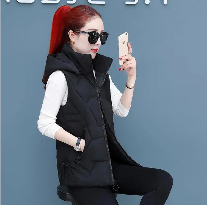 Новейшая модель Л/3Xl Женская куртка с капюшоном без рукавов осень зима хлопковая