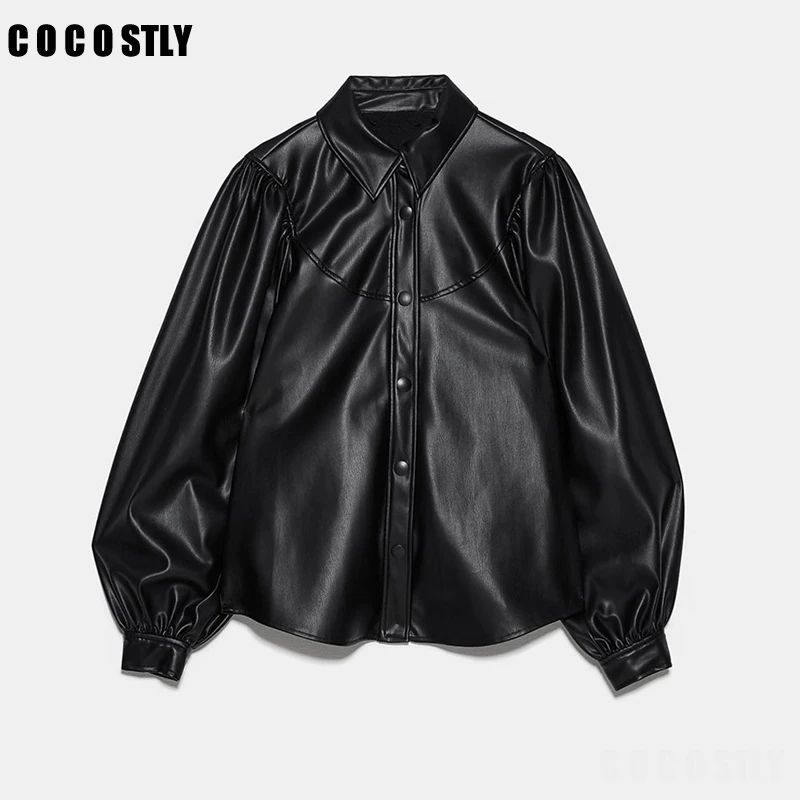 Новинка 2020 весенние женские блузки из искусственной кожи модные темпераментные