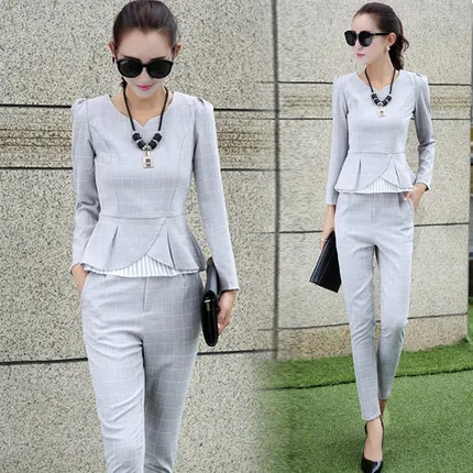 Новинка Осень 2019 модный Женский Повседневный клетчатый костюм из двух предметов