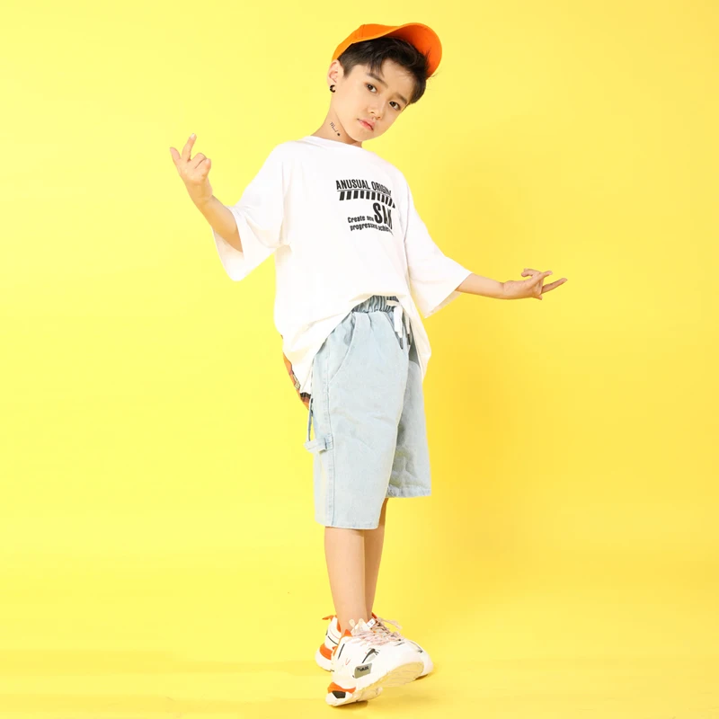 Детские костюмы в стиле хип-хоп Повседневная футболка топы свободные короткие