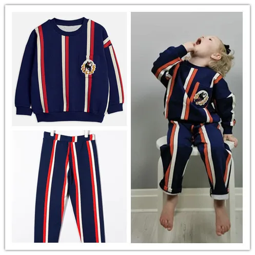 

lelehouse Kids sweater suit 2020 Mr. brand autumn boys and girls striped sweater suit sports suit children cotton suit