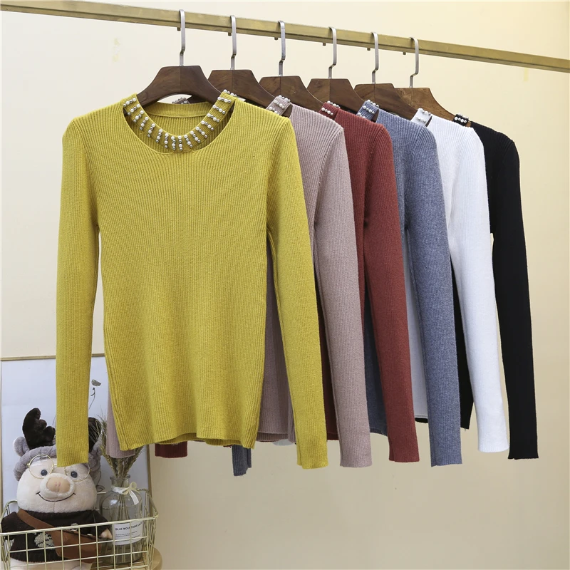 

2020 autumn and winter new long-sleeved knitted pullover hollow core-spun sweater