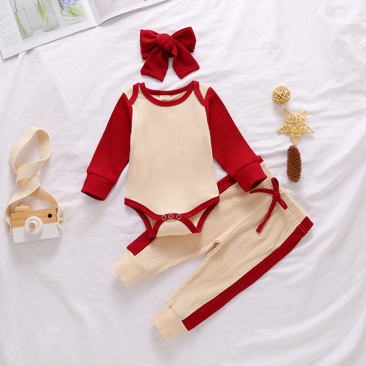 

Autumn Newborn Infant Baby Boys Girls Clothes Set Knitted Sweater Romper + Pants + Headband Outfits 0-24M