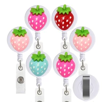 6pcs lot drawberry retractable id card badge holder pull for nurse student hospital office ice cream love heart flower style