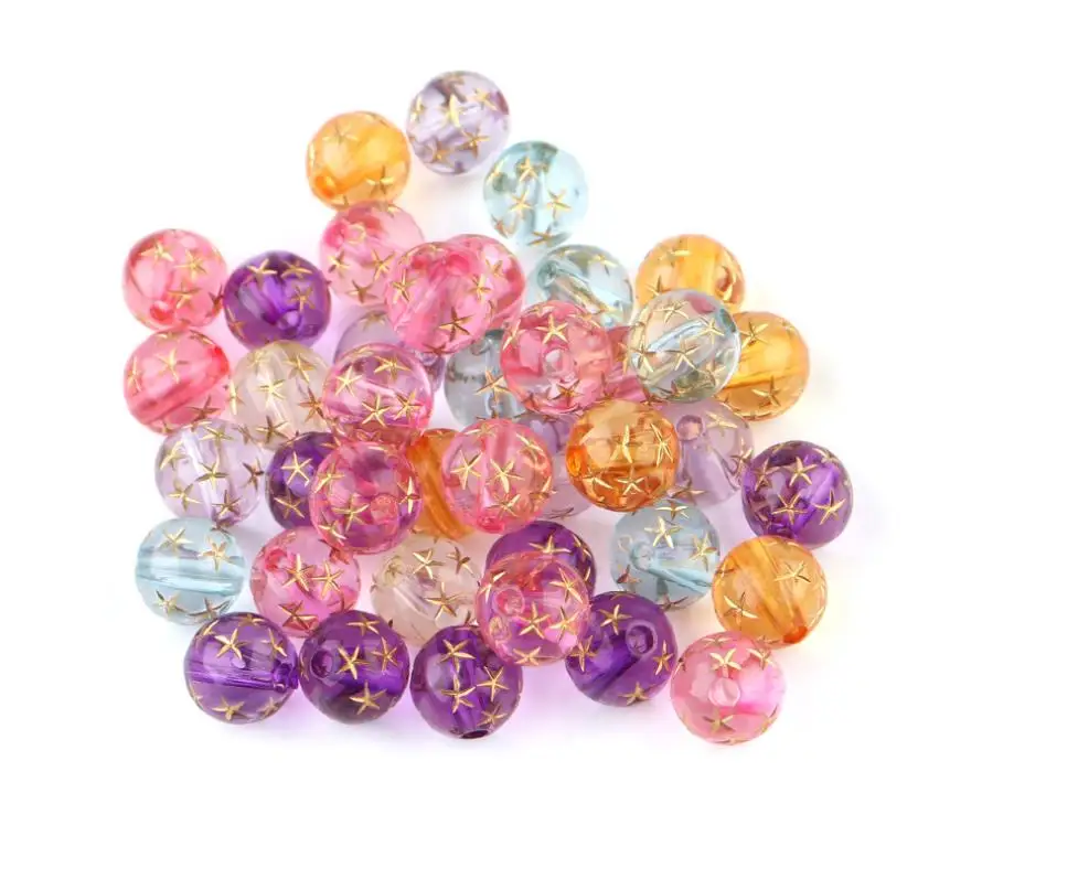 

Acrylic Star Gold Printing Round Beads Transparent Color Crystal Bracelet Necklace Earrings DIY Handmade Decorative Accessories