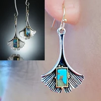 vintage simple big metal leaf earrings ethnic silver color ginkgo biloba earrings for women punk bohemian jewelry plant o3d265