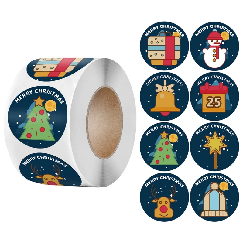 

500Pcs/roll Merry Christmas Stickers Santa Claus Snowman Trees Elk Decorative Stickers Wrapping Gift Box Label Christmas Tags