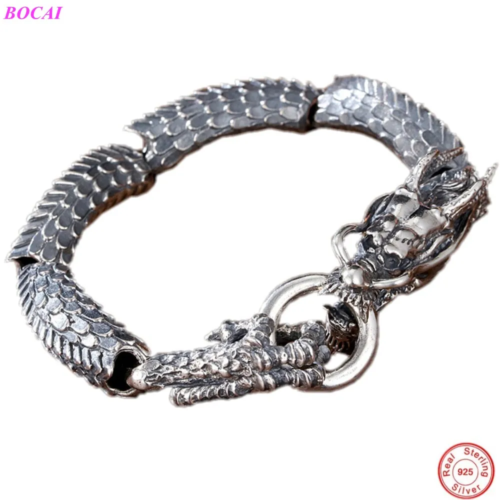

Браслет BOCAI S925 из стерлингового серебра, ретро, тайский серебряный браслет лидера, модные мужские ювелирные изделия, Властный Браслет