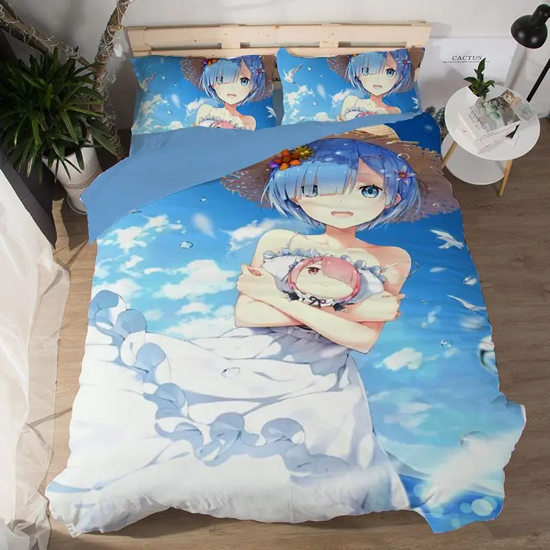 

Hot Rem Ram 3D Cartoon Anime Print Bedding Set Duvet Covers Pillowcases One Piece Comforter Bedding Sets Bedclothes Bed Linen
