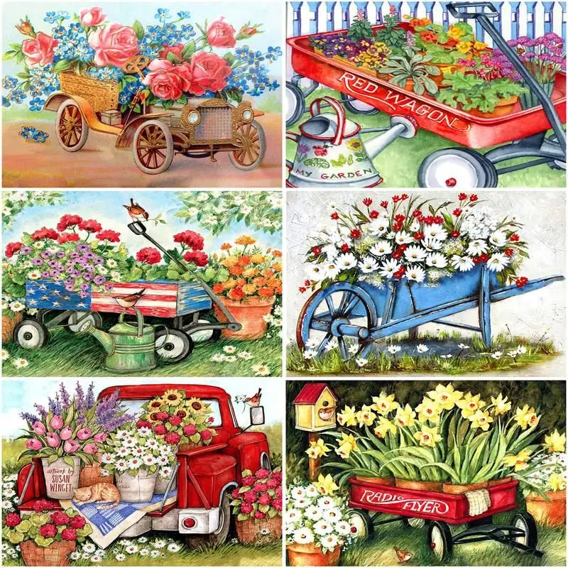 

GATYZTORY Painting By Number Cart Flower Kits Handpainted Picture Landscape Drawing On Canvas Home Decoration Diy Gift