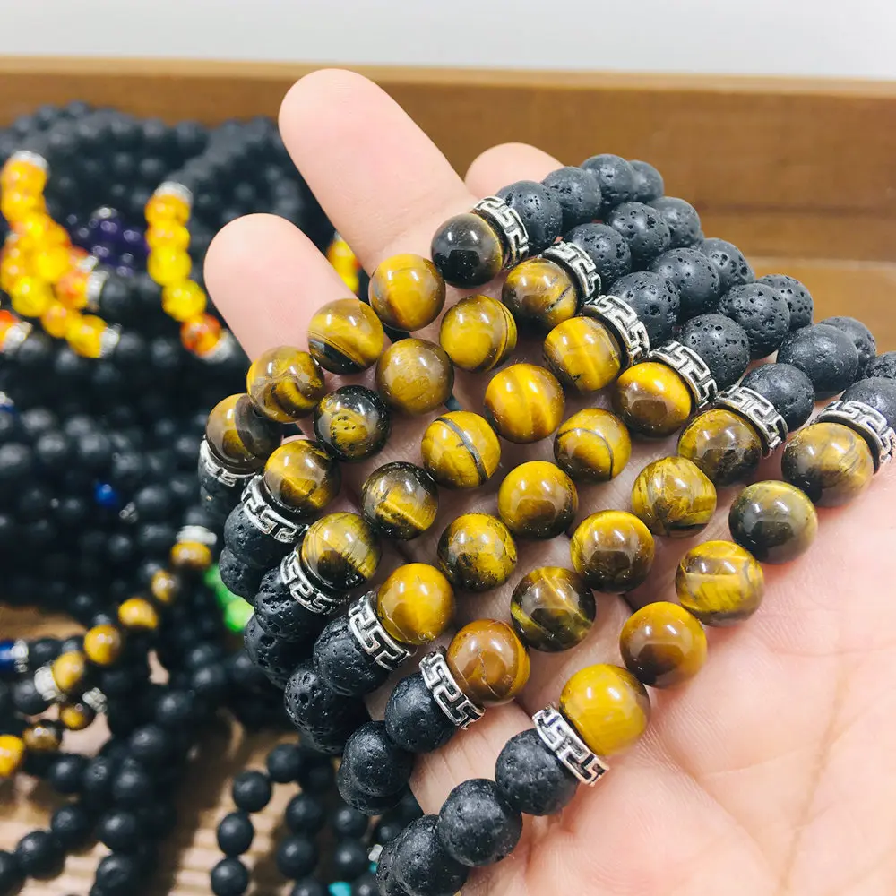 1. Tiger Eye 14 шт. новые браслеты чакра Йога внутренний браслет мира дружбы вулканическая порода натуральный камень браслеты парный браслет черный браслет - Окраска металла: 1. Tiger Eye