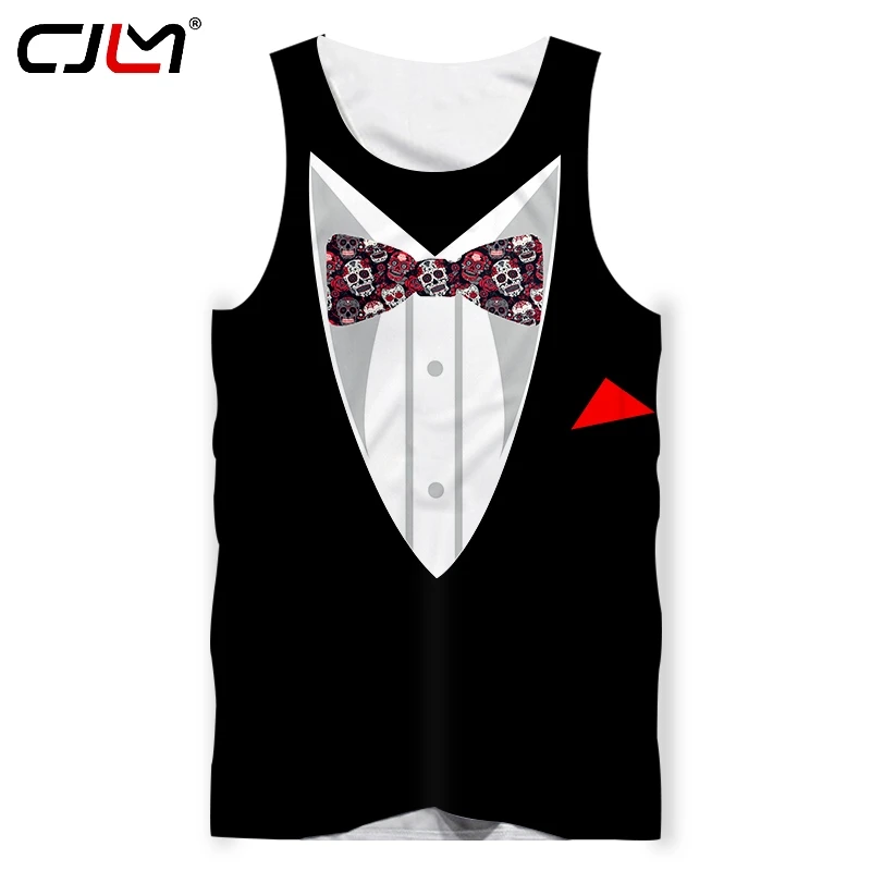 

CJLM Summer Unisex Loose Vest Men Sport 3d Print Suit Skull Bow Tie Tanktops Jogging Exercise Punk Undershirt Plus Size 5XL