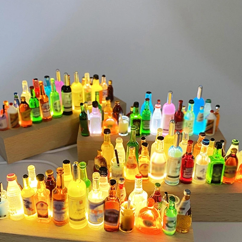 

Led Solid Wood Base + 30 Resin Wine Bottles Creative Decoration Material Package Bedside Car Bar Decoration Lamp Decor