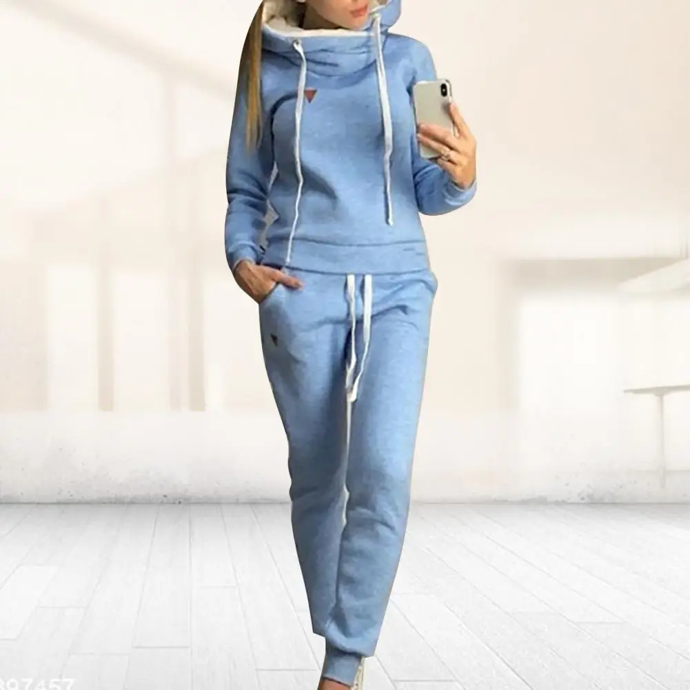 

Костюм спортивный женский однотонный, толстовка с капюшоном и брюки, утепленный плюшевый Свитшот со средней талией, брюки и штаны, 1 комплек...