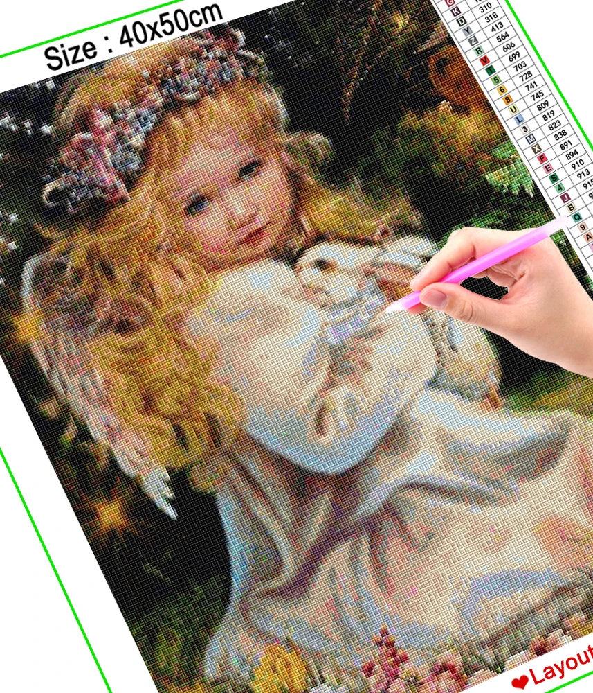 Алмазная живопись HOMFUN Ангел девочка мальчик картина с цветами полный