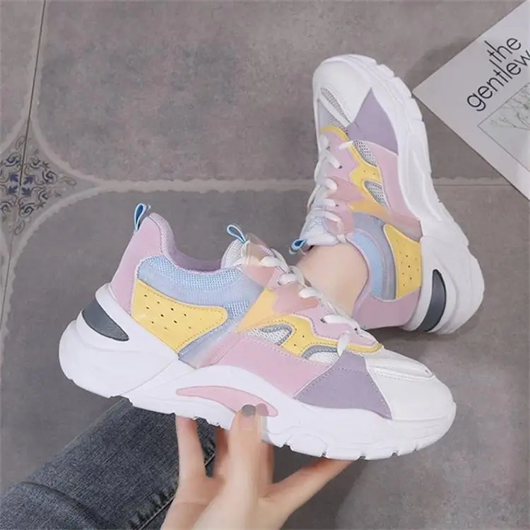 

JUNSRM 2021 New Fashion Sneakers Flat Shoes Women's Sports Shoes Women Thick-soled Running Breathable Mesh Lightweight Sneakers