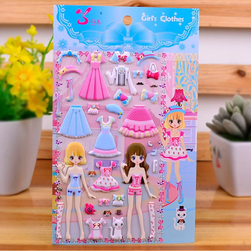 2 шт. наклеек для нарядов принцессы красоты для девочек 3D наклейки для нарядов игрушки для детей дня рождения классические подарки образовательные.