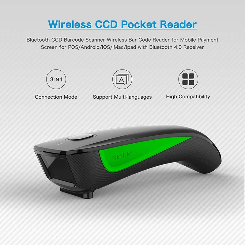 NETUM C740 Bluetooth беспроводной 1D сканер штрих-кода Карманный QR считыватель штрих-кодов
