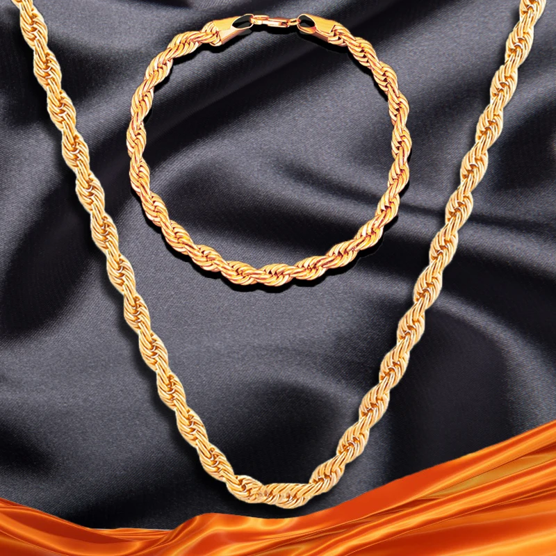 

2Pcs/set 16-30 Inch 3MM Long Decoration Necklaces Bracelets Fashion Party Unisex Link Chain Necklace Bracelet Set
