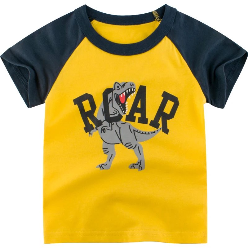 

1-8 years Baby boy clothes Short sleeve T-Shirt Children Cotton Color Stitching sport Cartoon Domineering Dinosaur Short sleeve