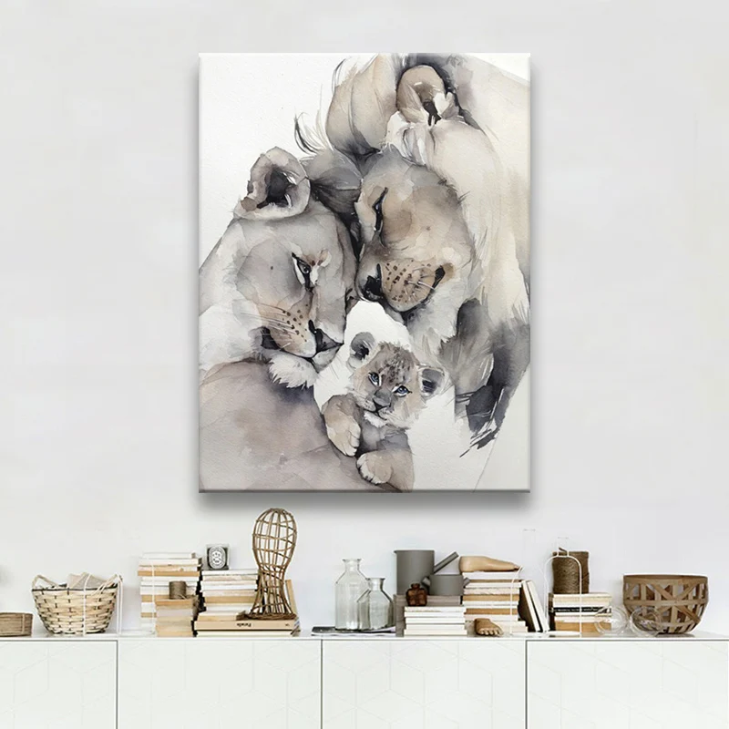 

Wall Art Poster Canvas Prints Happy Family Of Lions Canvas Painting Animal Print Nordic Style Canvas Art Tableau Mural Posters