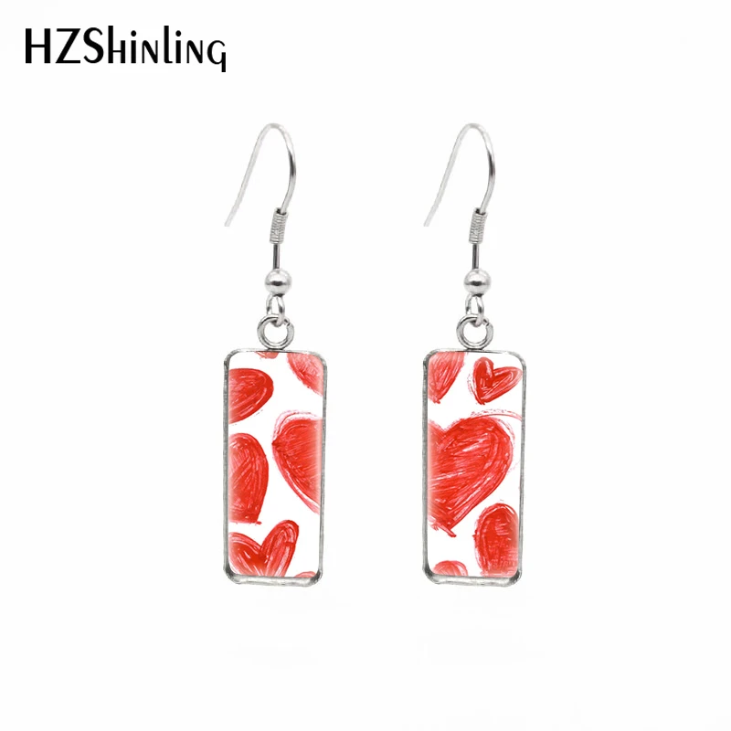 

Новинка 2021 г., прямоугольные серьги с рисунком сердца, серьги в виде рыбьего крючка на День Св. Валентина, Стеклянные Кабошоны, ювелирные изд...