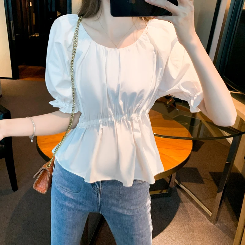 

2021 Summer Fashion Women's Elegant Blouses Casual Irregular Design Tunic Chiffon Short Sleeve Shirt Temperament Vintage Top