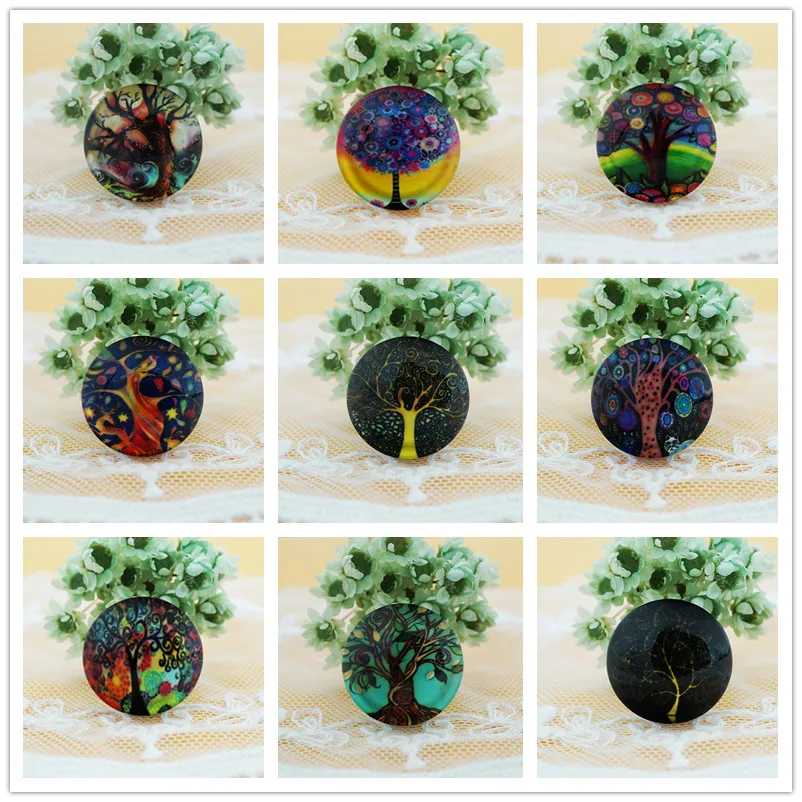 10 шт./лот круглый 20 мм смешанный стеклянный кабошон с деревом жизни для подвесок
