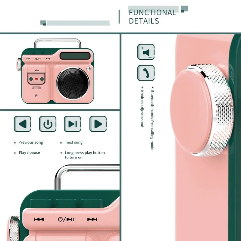 

Retro Wireless Bluetooth Speaker Radio Shape HiFi Mini Portable 3D Stereo Sound Outdoor Speaker