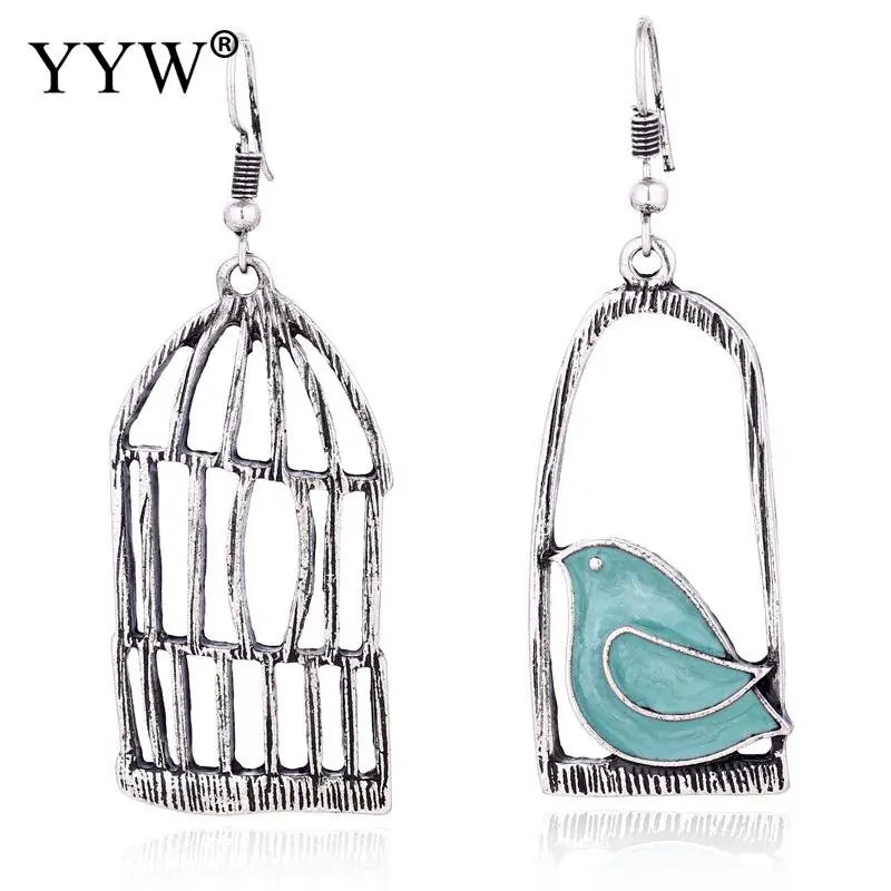 Женские винтажные серьги подвески висячие в виде птичьей клетки с масляным
