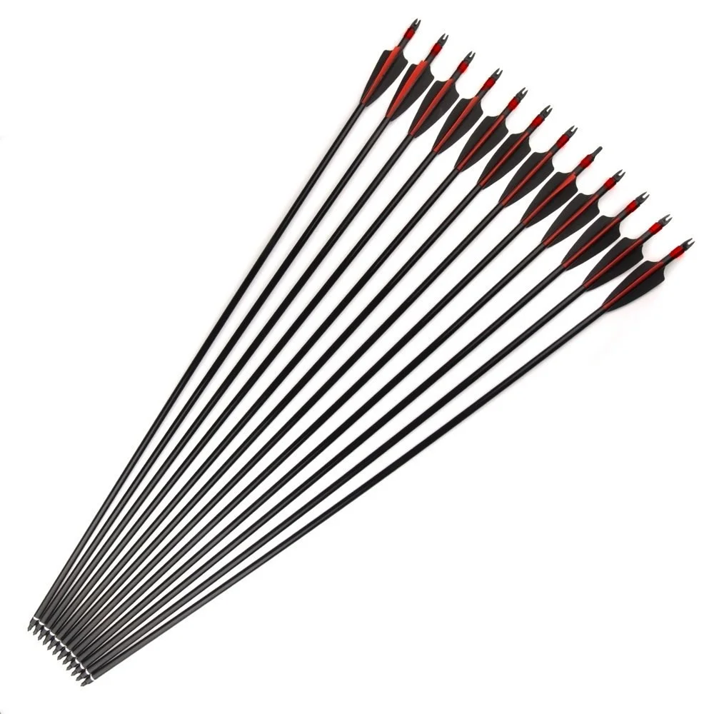 30 Inch Mixed Carbon Arrow Diameter 7.8mm Spine 500 with Explosion-proof Replace Head for Compound Bow Archery Shooting