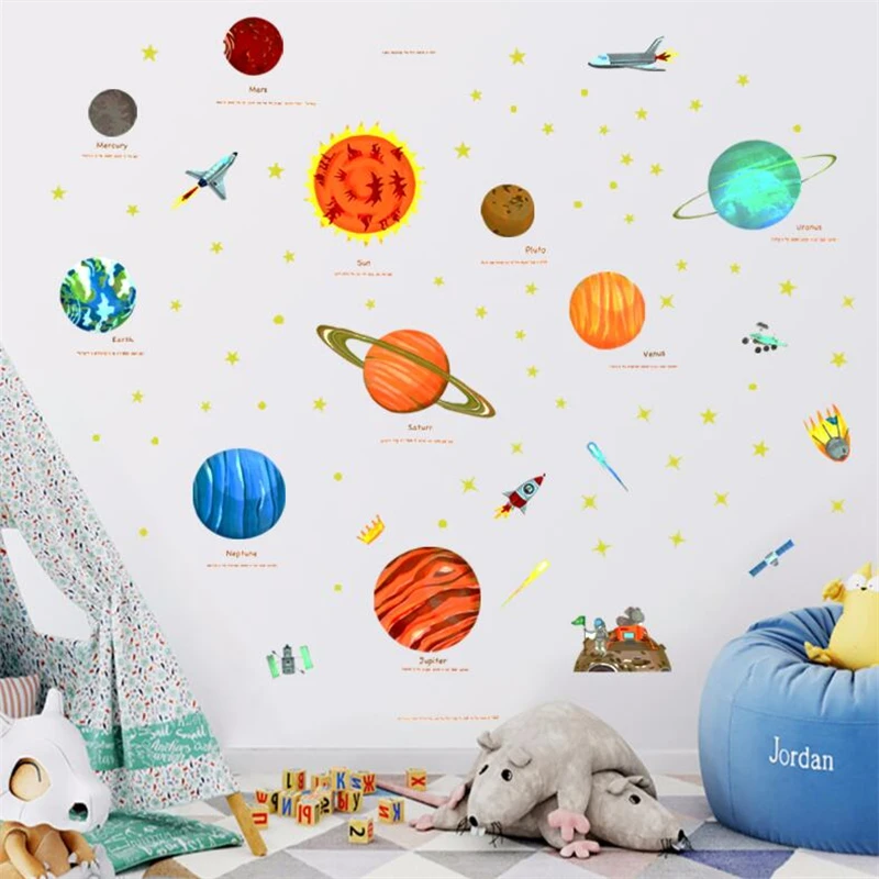 Cartoon planet Wall Sticker kids rooms study bedroom decorations wallpaper Mural home Art Decals nursery stickers | Дом и сад