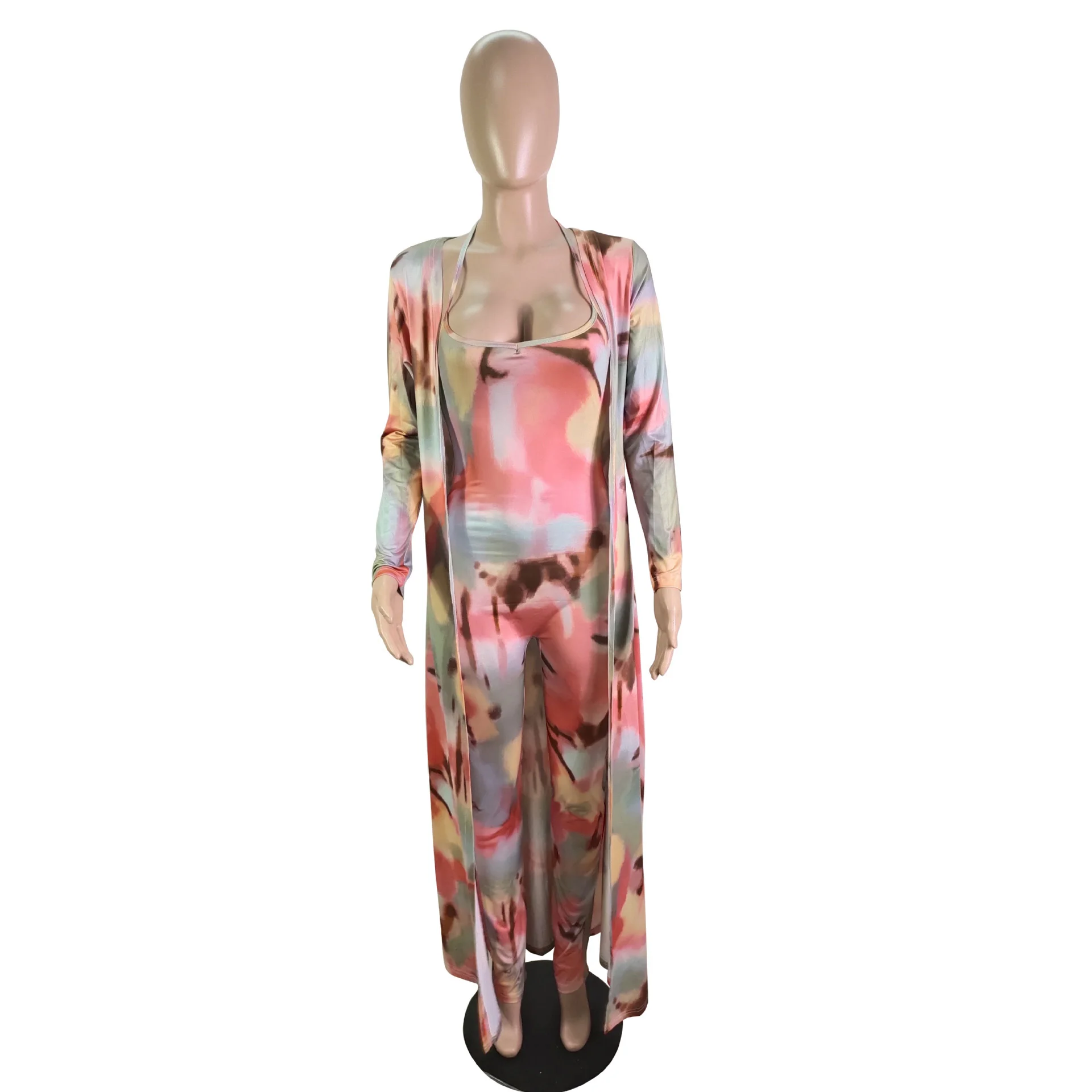 

Fashion Sexy Women Set Casual Irregular Print Long Sleeves Coat&Halter Sleeveless Backless Jumpsuits Female Two Piece Set