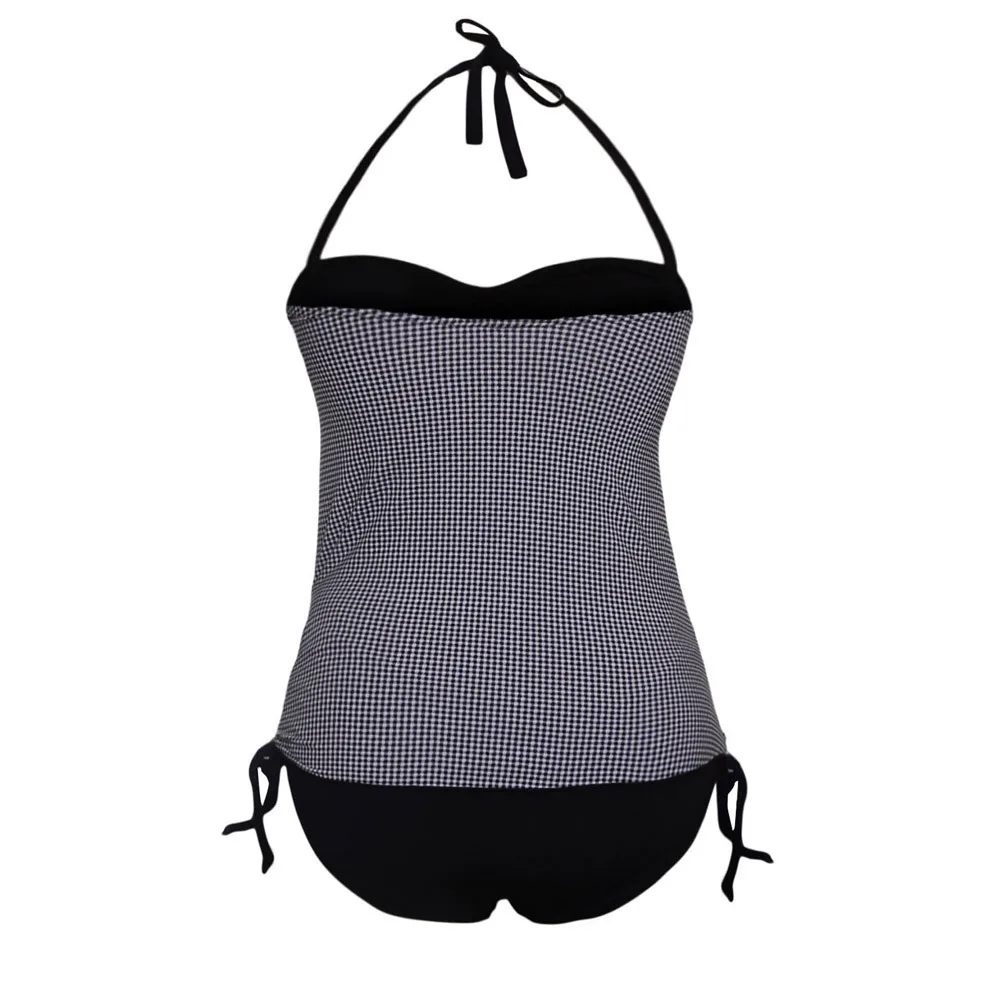 

Plus Size Swimwear Plaid Printed Sexy Low Collar Halter Triangle Low Waist Two-Piece Swimsuits