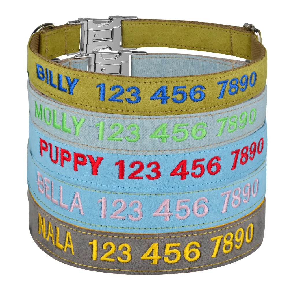 Leather Embroidery Solid Color Basic Dog Collar Personalized Custom ID Tag Adjustable Quick Release All Season Large Small Puppy | Дом и сад