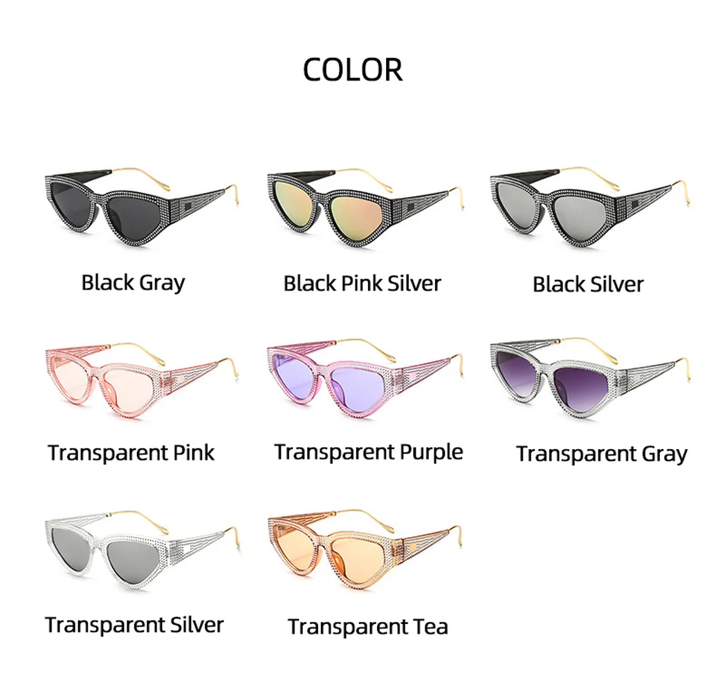 

Personality Mosaic Diamond Cat Eye Sunglasses Women Men Luxury Brand Festival Rave Party Sun Glasses Thick Frame Goggle UV400