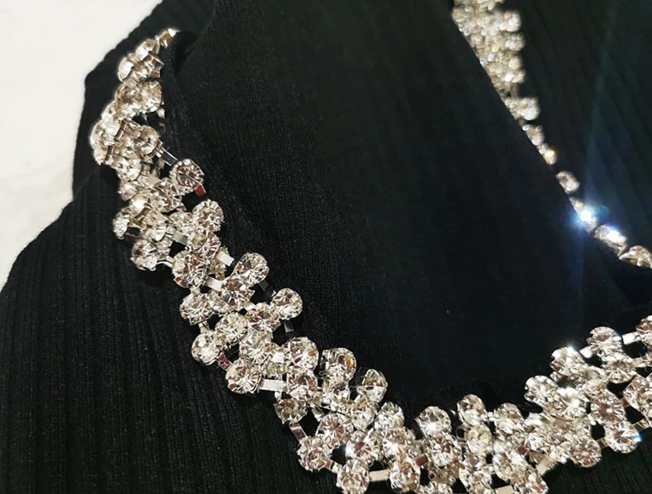 

Free Shipping Chic Hollow Diamond Sweater Women's Stand-up Collar Short Sleeve Slim Pullover Sweater 2021 New Summer Sweater