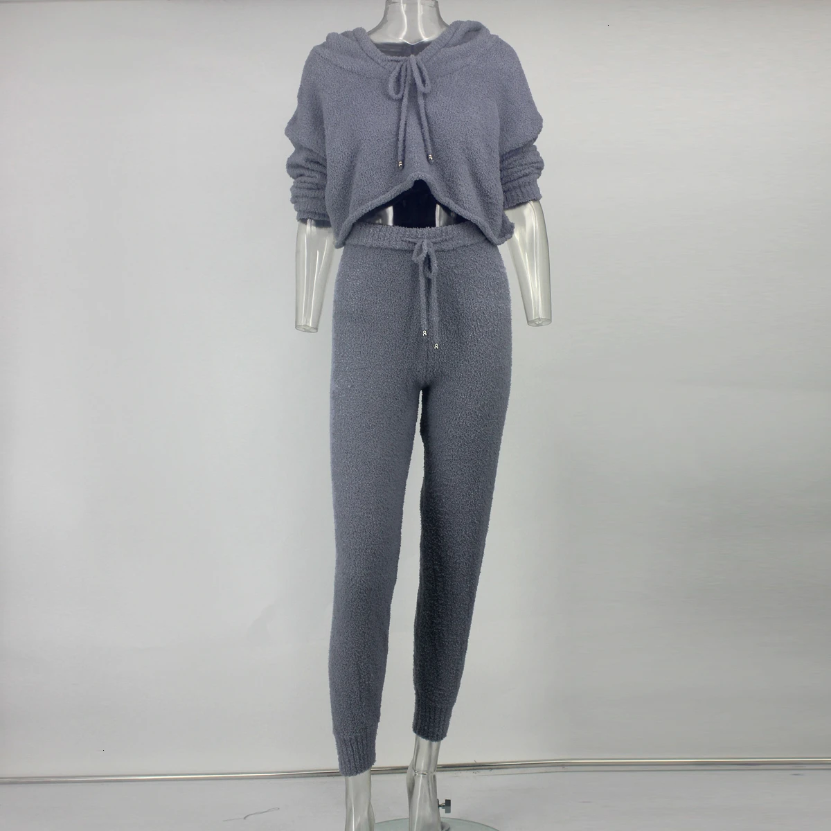 Dressmecb/свитер комплект из двух предметов, укороченный топ с капюшоном и длинные штаны повседневные Женский комплект 2 шт. г. Aumntun зимняя одежда