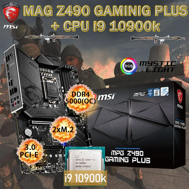 

LGA1200 MSI MPG Z490 GAMING PLUS Motherboard Set+ Intel Core i9 10900k Combo DDR4 128GB PCI-E 3.0 M.2 Placa-Mãe Kit Desktop Z490