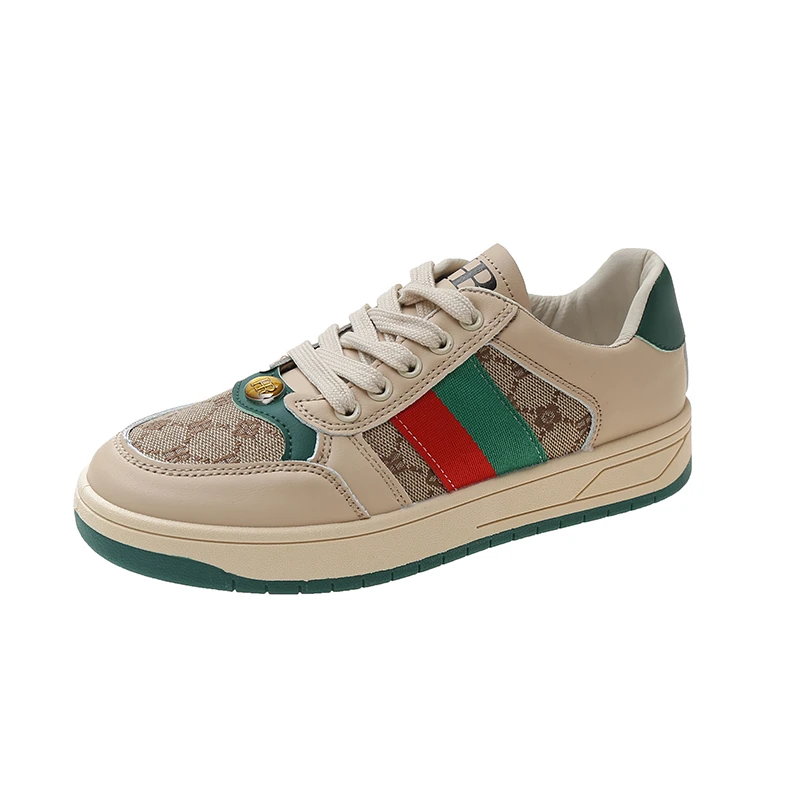 

New Style Women Casual Walking Shoes 2022 European Retro Lace-Up Casual Women Flat Bottom Sneaker Shoft Sole