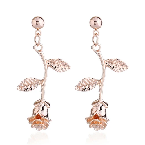 DoreenBeads, трендовые серьги золотистого цвета, цвета розового золота, женские серьги-капли с розовым цветком для девочек, 43 мм (1 6/8 дюйма), x23мм (7/8 дюйма), 1 пара