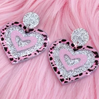 y2k accessories pink leopard print shiny peach heart dangle earrings for women egirl aesthetic harajuku kawaii 2000s earrings